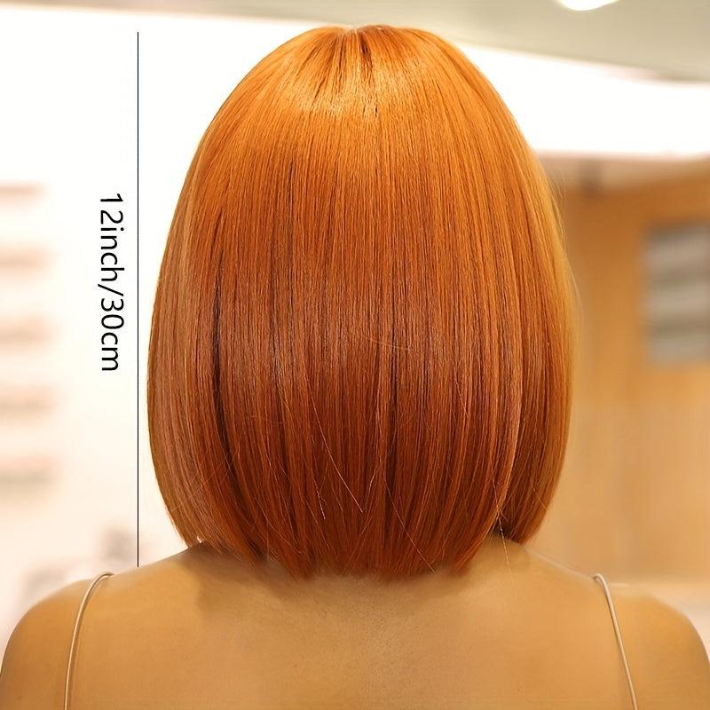 Short Straight Bob Wig with Bangs Natural Synthetic Heat Resistant Fiber
