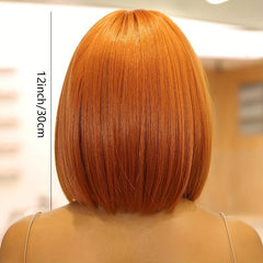 Short Straight Bob Wig with Bangs Natural Synthetic Heat Resistant Fiber