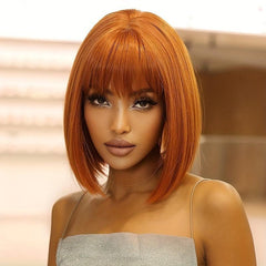 Short Straight Bob Wig with Bangs Natural Synthetic Heat Resistant Fiber