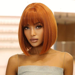 Short Straight Bob Wig with Bangs Natural Synthetic Heat Resistant Fiber