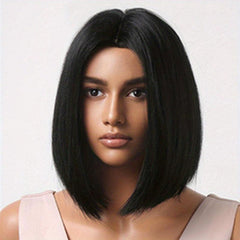 Short Straight Bob Wig with Bangs Natural Synthetic Heat Resistant Fiber