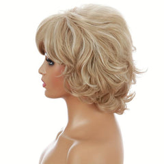 Short Curly Wig with Slanted Bangs - Heat Resistant Wavy Cosplay Wig