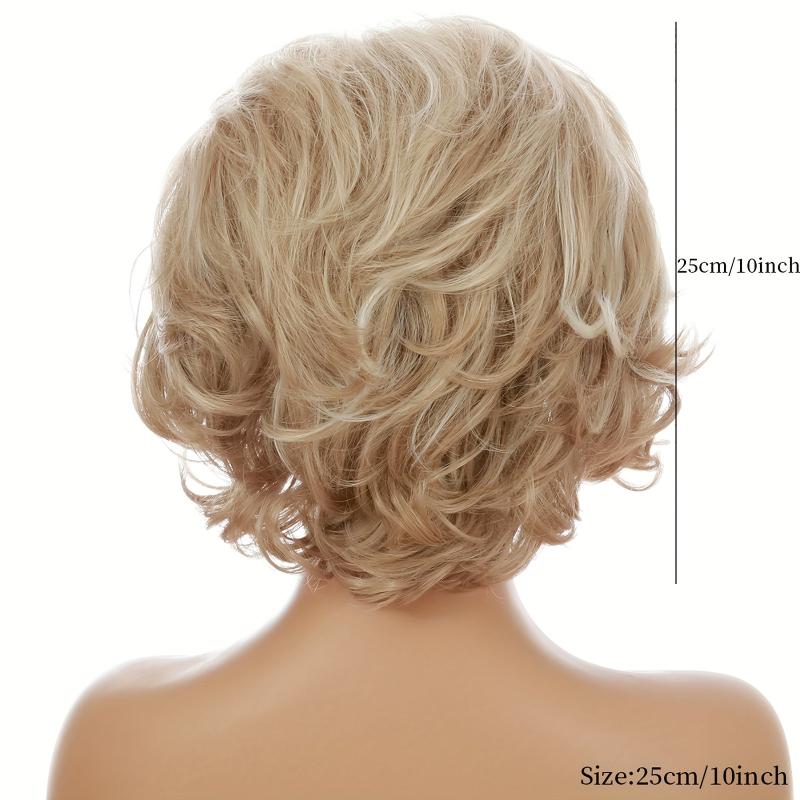 Short Curly Wig with Slanted Bangs - Heat Resistant Wavy Cosplay Wig