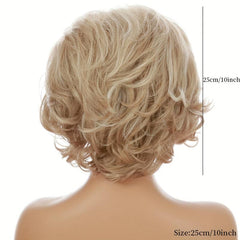 Short Curly Wig with Slanted Bangs - Heat Resistant Wavy Cosplay Wig