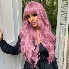 Long Curly Synthetic Wig with Bangs for Halloween Cosplay