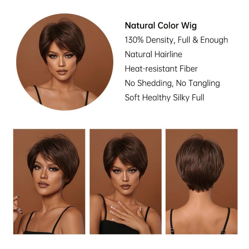 Dark Brown Short Straight Wig for Women, Daily Party Cosplay Style