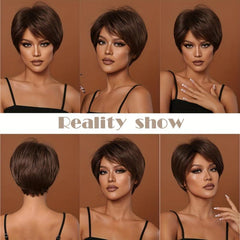 Dark Brown Short Straight Wig for Women, Daily Party Cosplay Style