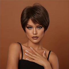 Dark Brown Short Straight Wig for Women, Daily Party Cosplay Style