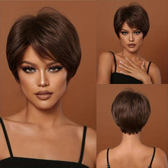 Dark Brown Short Straight Wig for Women, Daily Party Cosplay Style