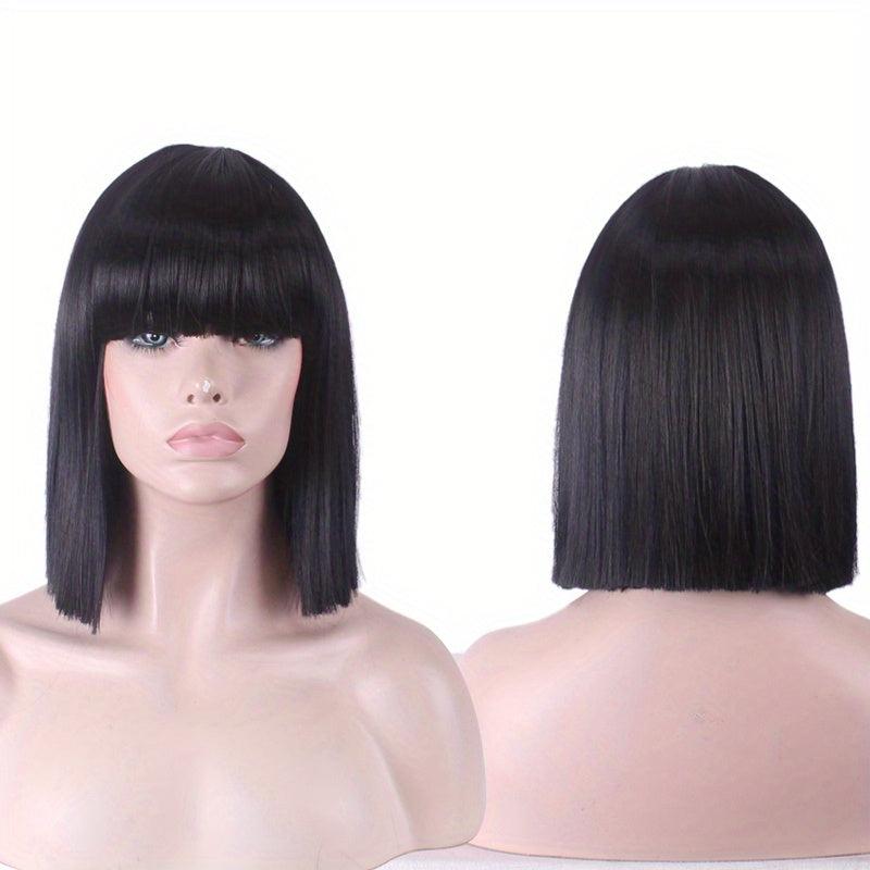 Long Straight Bob Cut Synthetic Wig With Bangs for Halloween Cosplay