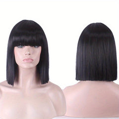 Long Straight Bob Cut Synthetic Wig With Bangs for Halloween Cosplay