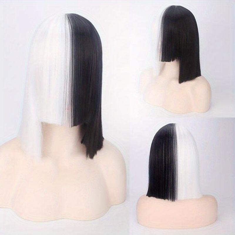 Long Straight Bob Cut Synthetic Wig With Bangs for Halloween Cosplay