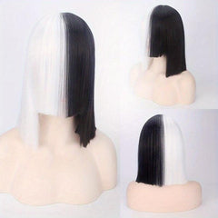 Long Straight Bob Cut Synthetic Wig With Bangs for Halloween Cosplay