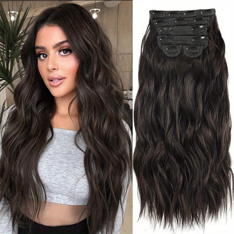 6 Pcs Clip In Long Wavy Hair Extensions Full Head Curly Wavy Hairpiece Set