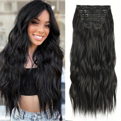 6 Pcs Clip In Long Wavy Hair Extensions Full Head Curly Wavy Hairpiece Set