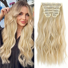 6 Pcs Clip In Long Wavy Hair Extensions Full Head Curly Wavy Hairpiece Set