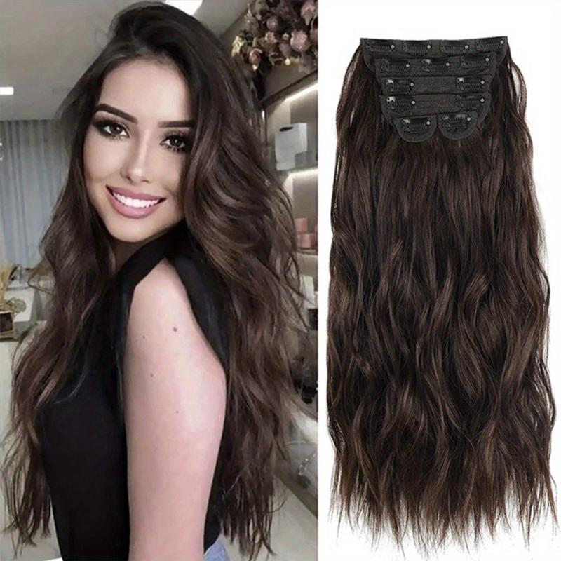 6 Pcs Clip In Long Wavy Hair Extensions Full Head Curly Wavy Hairpiece Set