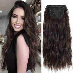 6 Pcs Clip In Long Wavy Hair Extensions Full Head Curly Wavy Hairpiece Set