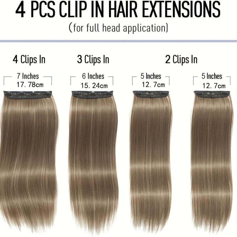 Long Straight Clip In Hair Extensions Synthetic Hair Pieces Natural Look