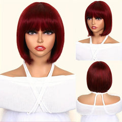 Bob Short Hair Wig Bangs 150 Density Human Hair 20-56 cm