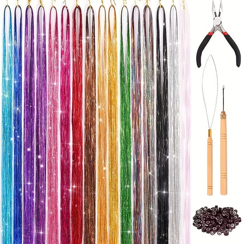 Tinsel Hair Extension Kit 16 Mixed Colors Hair Accessory