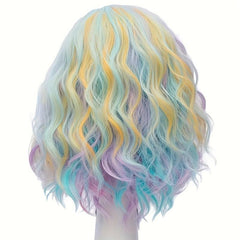 Colorful Shoulder Length Wavy Wig Short Curly Hair