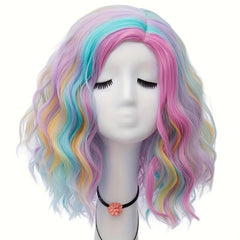 Colorful Shoulder Length Wavy Wig Short Curly Hair