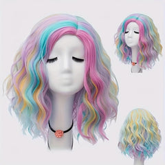 Colorful Shoulder Length Wavy Wig Short Curly Hair