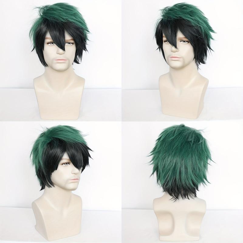 Short Straight Green Wig With Bangs Anime Cosplay Wig For Men