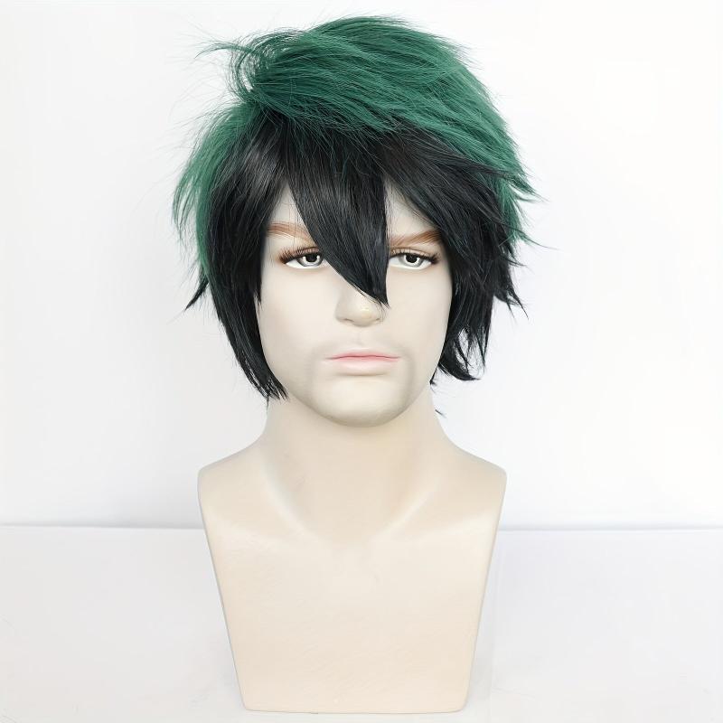 Short Straight Green Wig With Bangs Anime Cosplay Wig For Men