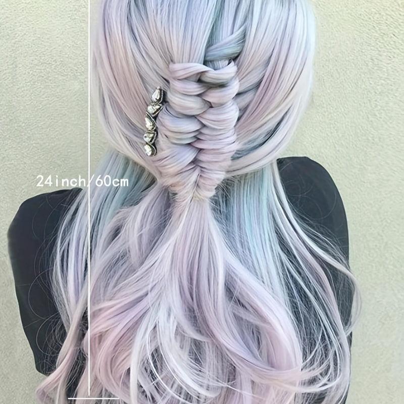 Light Purple Long Hair Big Waves Straight Hair Creamy Gray Wig