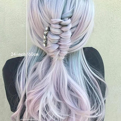 Light Purple Long Hair Big Waves Straight Hair Creamy Gray Wig
