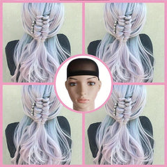 Light Purple Long Hair Big Waves Straight Hair Creamy Gray Wig