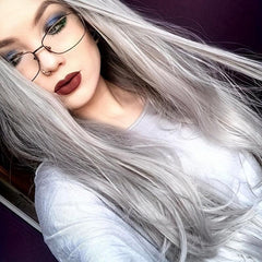 Light Purple Long Hair Big Waves Straight Hair Creamy Gray Wig