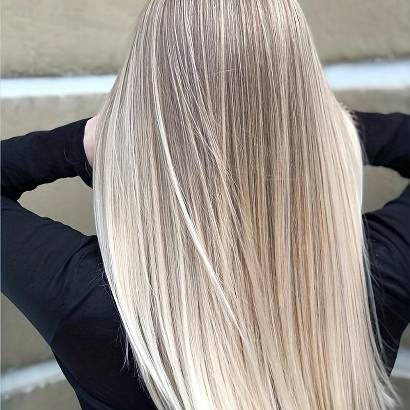 Light Purple Long Hair Big Waves Straight Hair Creamy Gray Wig