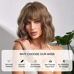 Short Wavy Curly Hair Wigs With Bangs Bob Synthetic Hair Wigs
