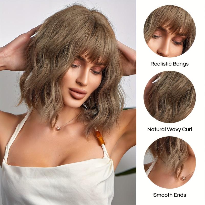 Short Wavy Curly Hair Wigs With Bangs Bob Synthetic Hair Wigs