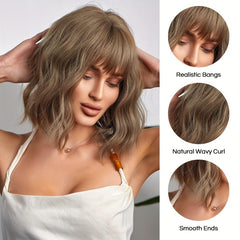 Short Wavy Curly Hair Wigs With Bangs Bob Synthetic Hair Wigs