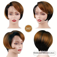 Pixie Cut Short Bob Wig Side Part Dark Root Brown 15 Burgundy