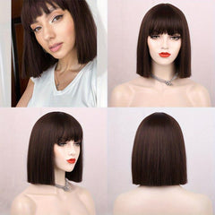 Short Straight Orange Synthetic Bob Wig for Women with Bangs
