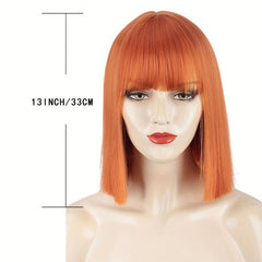 Short Straight Orange Synthetic Bob Wig for Women with Bangs