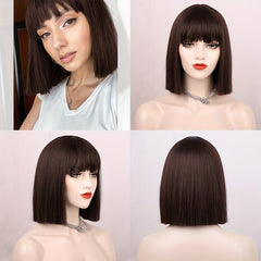 Short Straight Orange Synthetic Bob Wig for Women with Bangs
