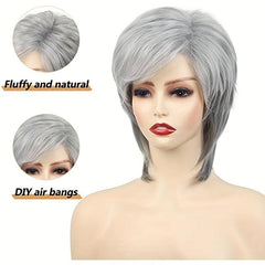 Short Grey Pixie Wig for Women Silver Grey Hair Replacement Cosplay Party Wig