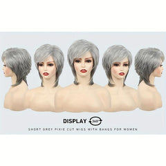 Short Grey Pixie Wig for Women Silver Grey Hair Replacement Cosplay Party Wig