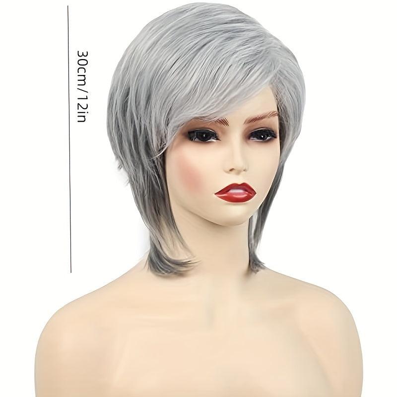Short Grey Pixie Wig for Women Silver Grey Hair Replacement Cosplay Party Wig