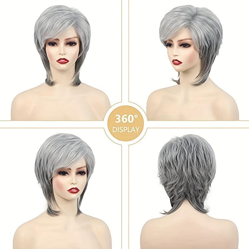 Short Grey Pixie Wig for Women Silver Grey Hair Replacement Cosplay Party Wig