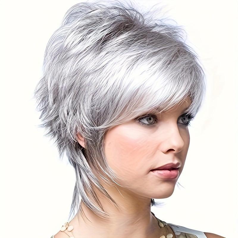 Short Grey Pixie Wig for Women Silver Grey Hair Replacement Cosplay Party Wig