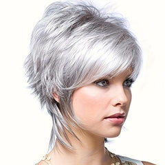 Short Grey Pixie Wig for Women Silver Grey Hair Replacement Cosplay Party Wig