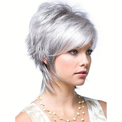 Short Grey Pixie Wig for Women Silver Grey Hair Replacement Cosplay Party Wig
