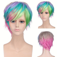 Rainbow Short Straight Synthetic Wig With Bangs